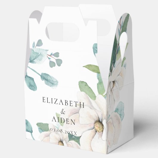 Elegante Botanische Bloemen Waterverf Wedding Wit Bedankdoosjes (Geopend)
