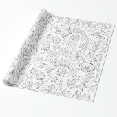 Elegante Botanische Bloemen Zwart en Wit Cadeaupapier (Uitgerold)