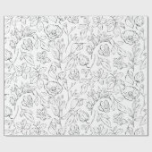 Elegante Botanische Bloemen Zwart en Wit Cadeaupapier (Vlak)