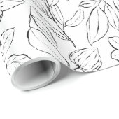 Elegante Botanische Bloemen Zwart en Wit Cadeaupapier (Rol Hoek)