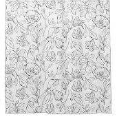 Elegante Botanische Bloemen Zwart en Wit Douchegordijn (Voorkant)