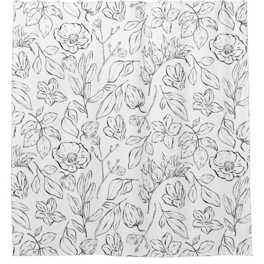 Elegante Botanische Bloemen Zwart en Wit Douchegordijn (Voorkant)