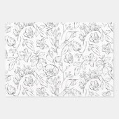 Elegante Botanische Bloemen Zwart en Wit Inpakpapier Vel (Voorkant 3)