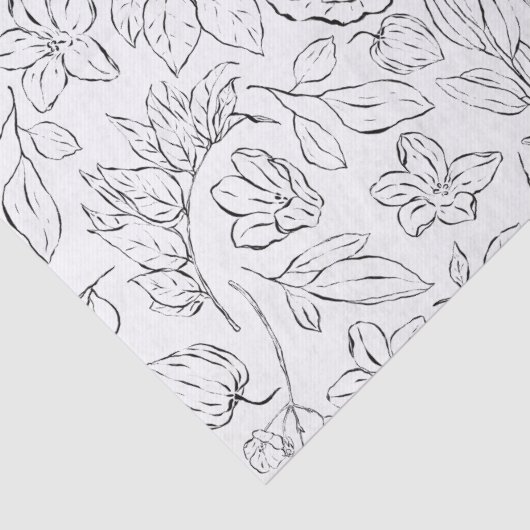 Elegante Botanische Bloemen Zwart en Wit Tissuepapier (Detail)