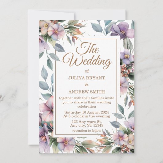 Elegante botanische bloemenbruiloft uitnodiging (Voorkant)