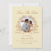 Elegante botanische bloemenkrans foto bruiloft save the date (Voorkant)