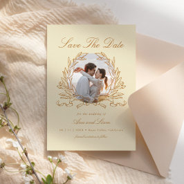 Elegante botanische bloemenkrans foto bruiloft save the date