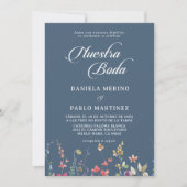 Elegante Botanische Bloemige Nuestra Boda Bruiloft Kaart (Voorkant)