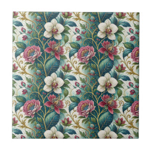 Elegante Botanische Bloemige Spiraal Bloemen Patro Tegeltje