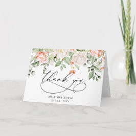 Elegante botanische blozende roze bloemige bruilof bedankkaart