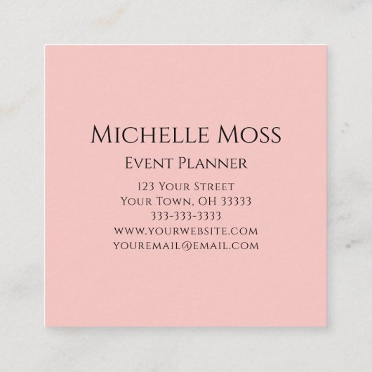 Elegante Botanische Blush Rozen Floral Event Plann Vierkante Visitekaartje (Achterkant)