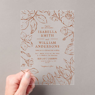 Elegante Botanische Boha Terracotta Line Art Acryl Uitnodigingen