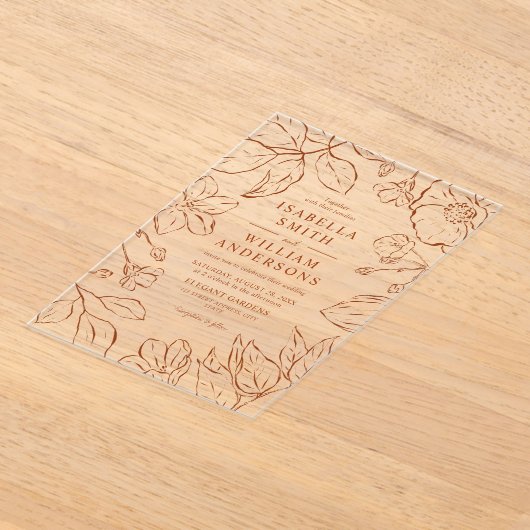 Elegante Botanische Boha Terracotta Line Art Acryl Uitnodigingen (Laagn)