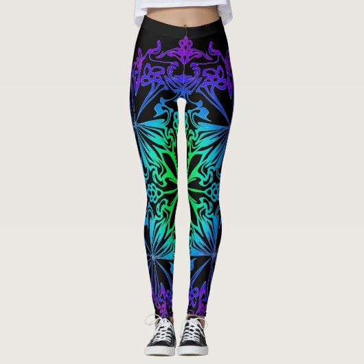 Elegante botanische boho blauwgroen groene zen man leggings (Voorkant)