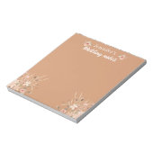 Elegante botanische boho bruine bruiloft notitieblok (Linkerzijde)