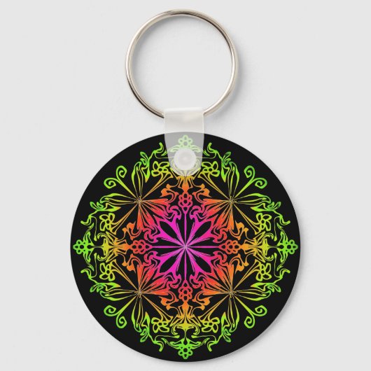 Elegante botanische boho kleurrijke mandala sleutelhanger (Voorkant)
