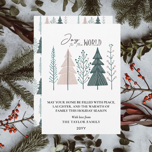 Elegante Botanische Boho Vreugde Kerstboom Feestdagenkaart