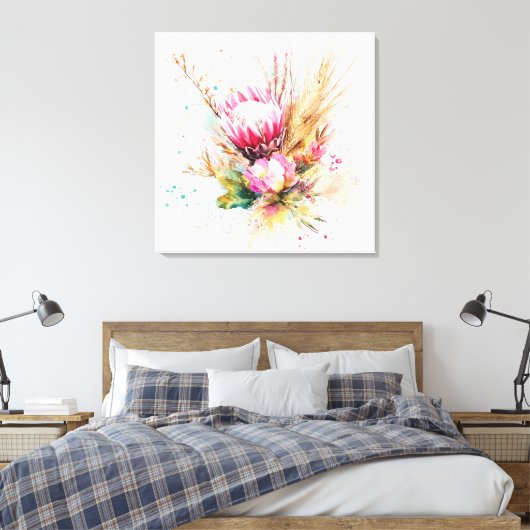 Elegante Botanische Boho Waterverf Floral Wall Art Canvas Afdruk (Insitu (Slaapkamer))