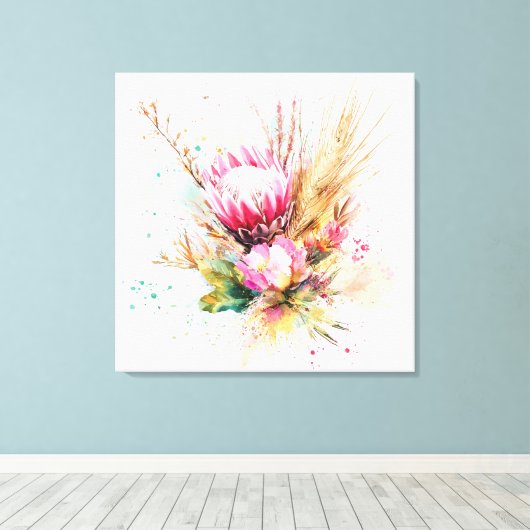 Elegante Botanische Boho Waterverf Floral Wall Art Canvas Afdruk (Insitu (Houten vloer))