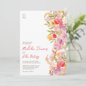 Elegante botanische boho wilde bloemen 3 foto brui kaart (Staand voorkant)