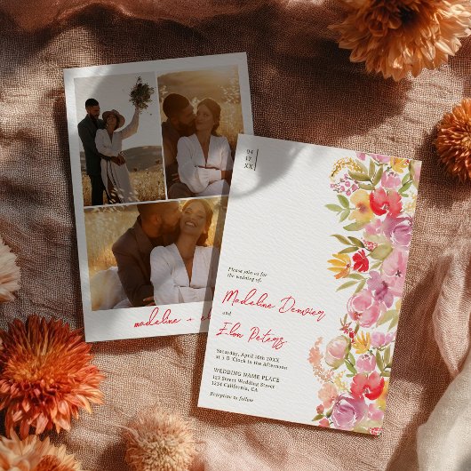 Elegante botanische boho wilde bloemen 3 foto brui kaart