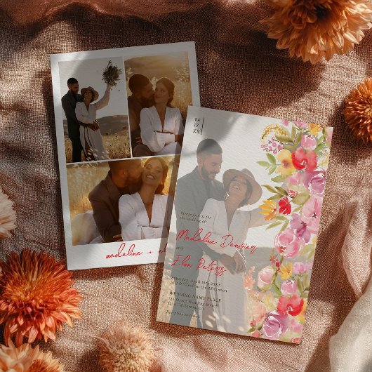 Elegante botanische boho wilde bloemen 4 foto brui kaart