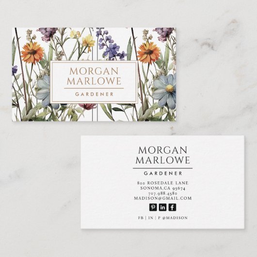 Elegante Botanische Boho Wildflower Tuinier Visitekaartje (Voorkant / Achterkant)