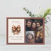 Elegante botanische boog kerst drie foto feestdagenkaart (Staand voorkant)