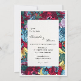 Elegante botanische bordeauxrode en turquoise bloe kaart