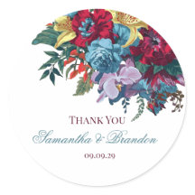 Elegante botanische bordeauxrode en turquoise bloe