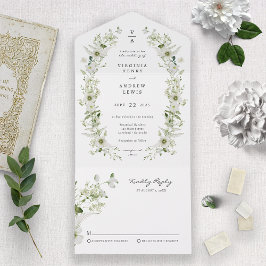 Elegante botanische bruiloft all in one uitnodiging