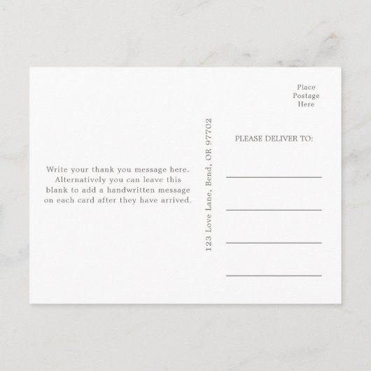 Elegante botanische bruiloft Dank u Briefkaart (Achterkant)