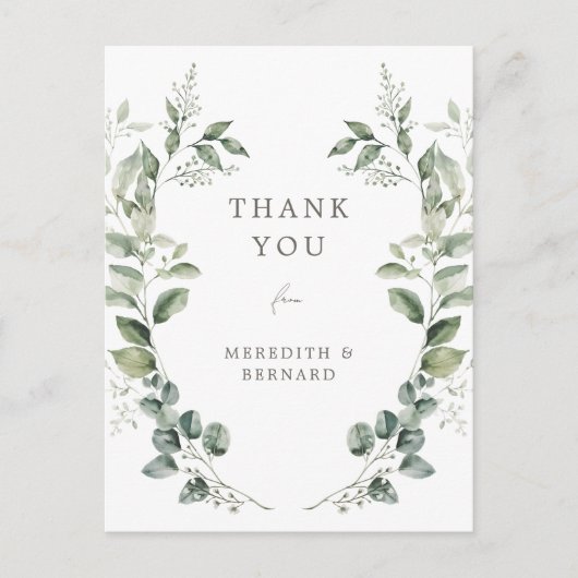 Elegante botanische bruiloft Dank u Briefkaart (Voorkant)