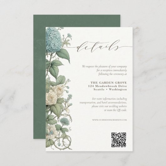 Elegante Botanische Bruiloft Details QR-code Informatiekaartje (Voorkant / Achterkant)