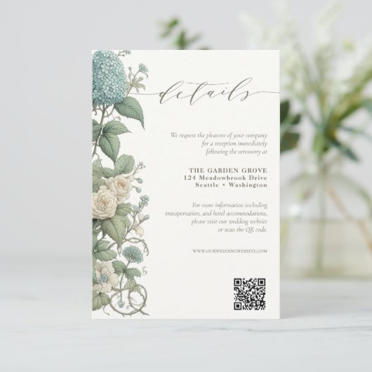 Elegante  Botanische Bruiloft Details QR-code Informatiekaartje (Staand voorkant)