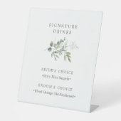 Elegante botanische bruiloft handtekening Drinken Reclamebord Met Voetstuk (Voorkant)