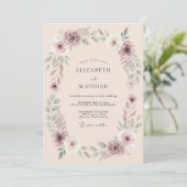 Elegante botanische bruiloft in blosrood kaart (Staand voorkant)