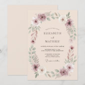 Elegante botanische bruiloft in blosrood kaart (Voorkant / Achterkant)