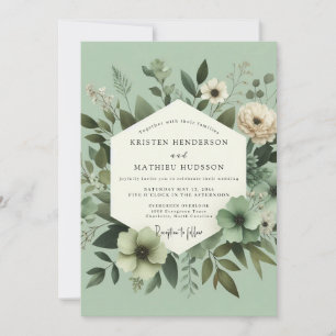 Elegante botanische bruiloft in saliegroen kaart