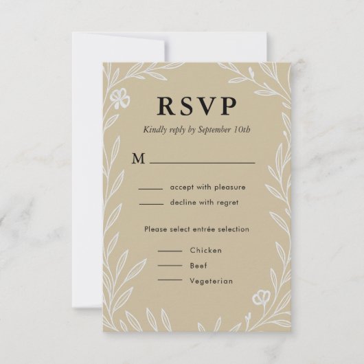 Elegante botanische bruiloft maaltijd keuze RSVP kaartje (Voorkant)