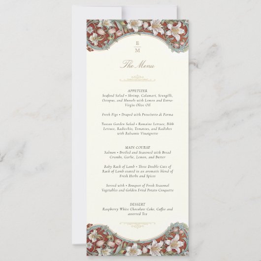 Elegante Botanische Bruiloft Menu Kaart (Voorkant)