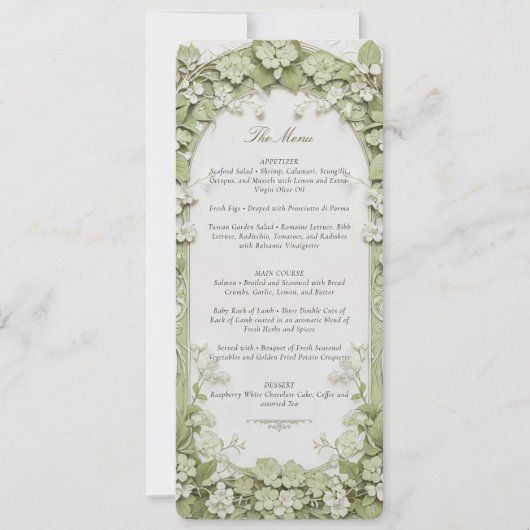 Elegante Botanische Bruiloft Menu Kaart (Voorkant)