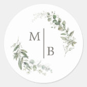 Elegante botanische bruiloft monogram envelop afdi ronde sticker (Voorkant)