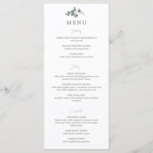 Elegante botanische bruiloft platte menu (Voorkant)