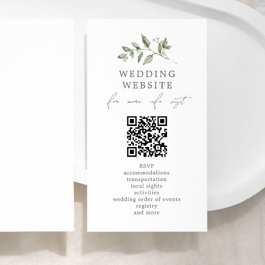 Elegante botanische bruiloft QR-code Website Detai Informatiekaartje