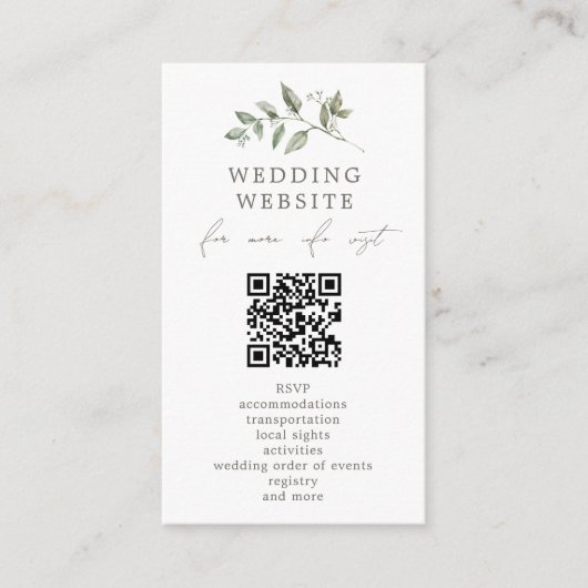 Elegante botanische bruiloft QR-code Website Detai Informatiekaartje (Voorkant)