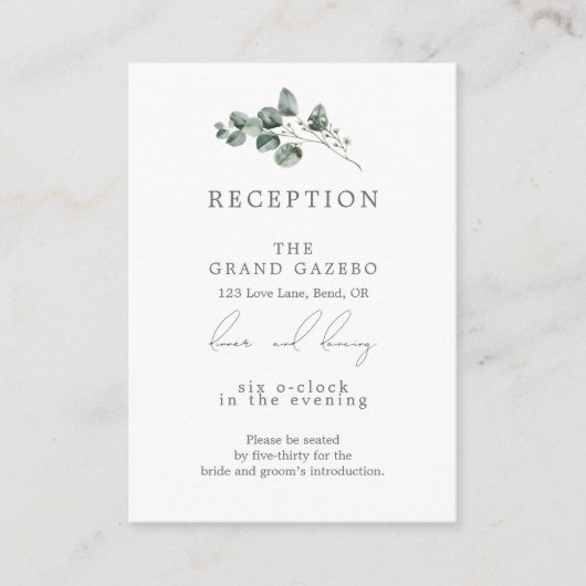 Elegante botanische bruiloft receptie informatiekaartje (Voorkant)