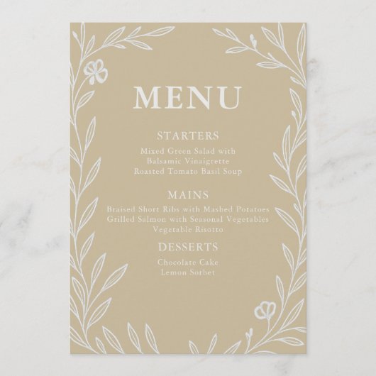 Elegante botanische bruiloft receptie menu (Voorkant)