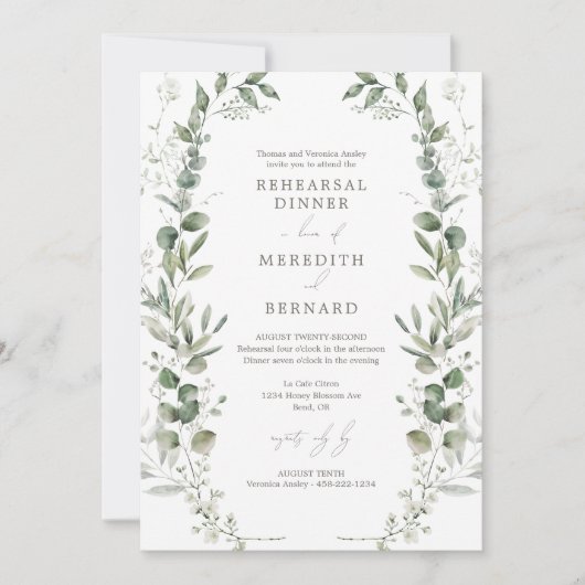 Elegante Botanische bruiloft repetitie diner Kaart (Voorkant)