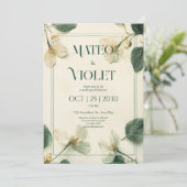 Elegante Botanische Bruiloft Uitnodiging (Staand voorkant)